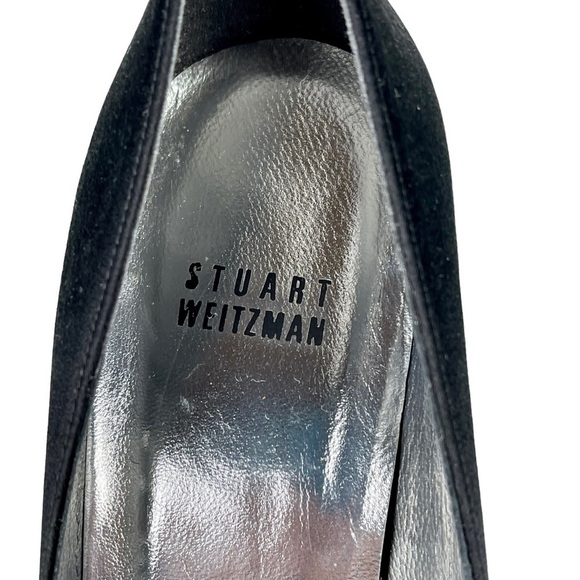 STUART WEITZMAN CW98017 BLACK SATIN CRYSTAL PEEP TOE PUMP EVENING HEELS - Picture 13 of 14